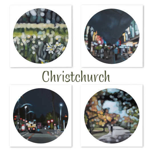 Four circular images of Christchurch scenes with the word 'Christchurch' in the center.
