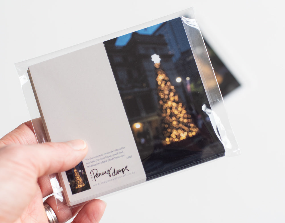 Bokeh Christmas Tree note cards - set of 10