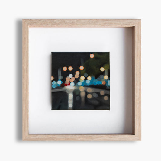 Blurry night time painting of Gore, New Zealand's main street. Bokeh lights. The Penny Drops.