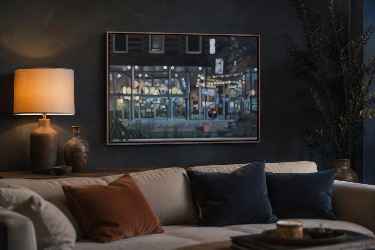 Nightlife - Bokeh oil painting on canvas, framed