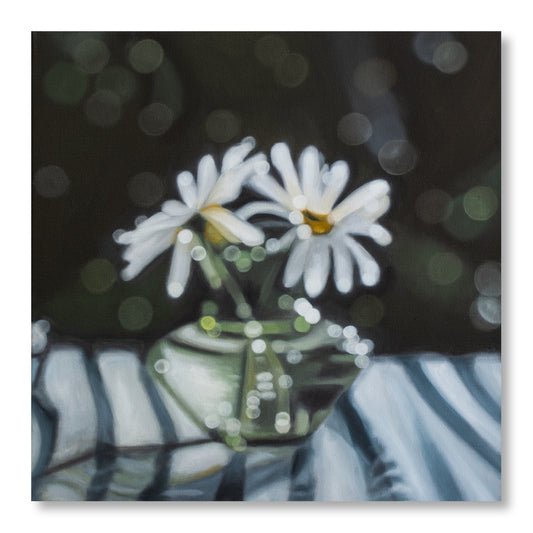 Roadside Daisies - Bokeh floral still life painting on canvas