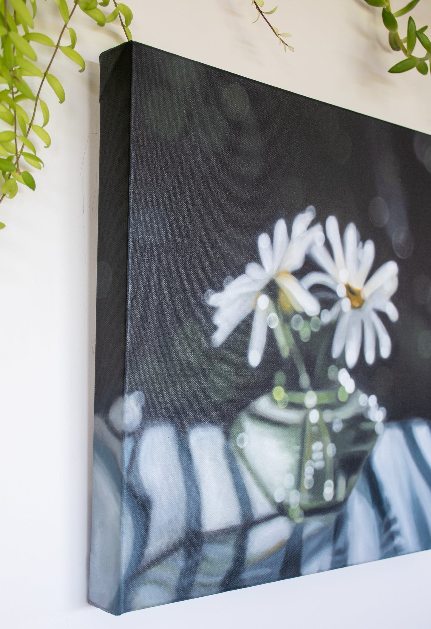 Roadside Daisies - Bokeh floral still life painting on canvas