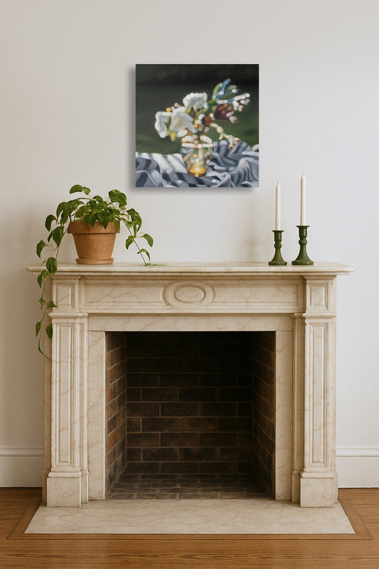 Shine Through - Bokeh floral still life painting on canvas