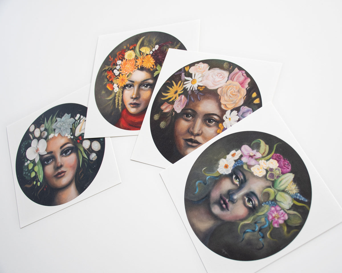 The Four Seasons: Set of 4 seasons botanical portrait prints