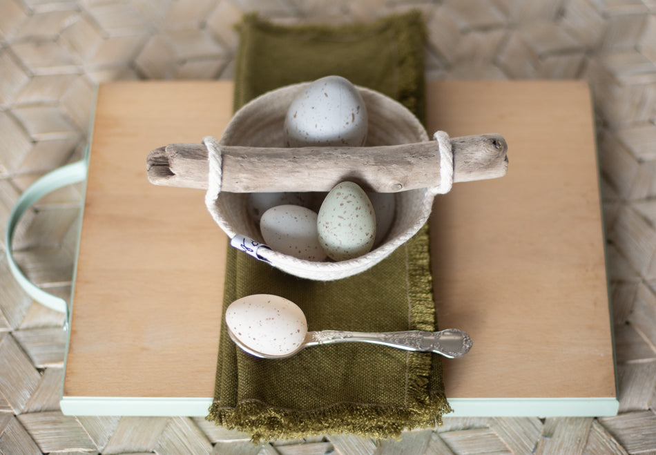 Mini rope basket with driftwood handle