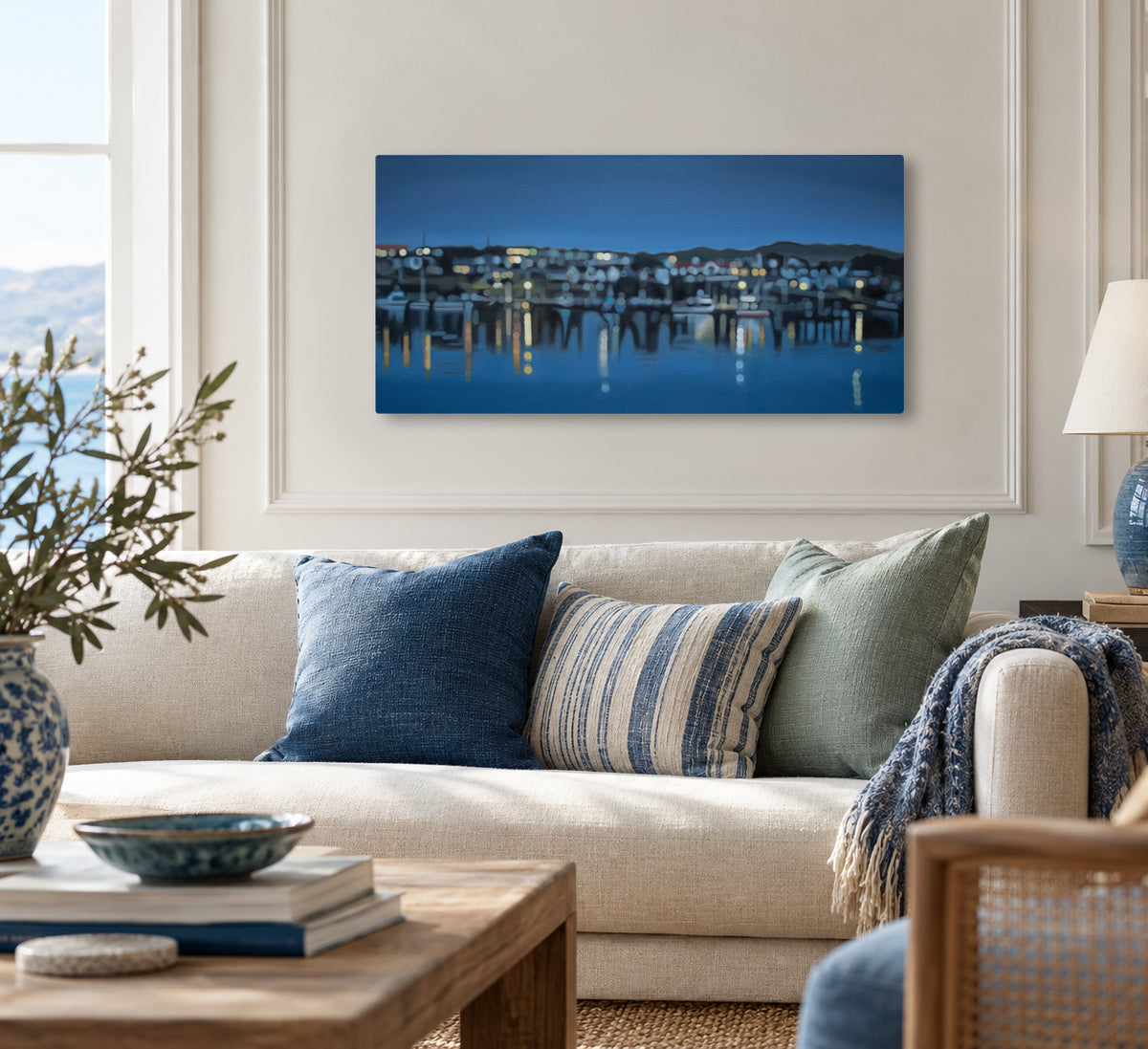 Riverton Harbour at night - original oil painting