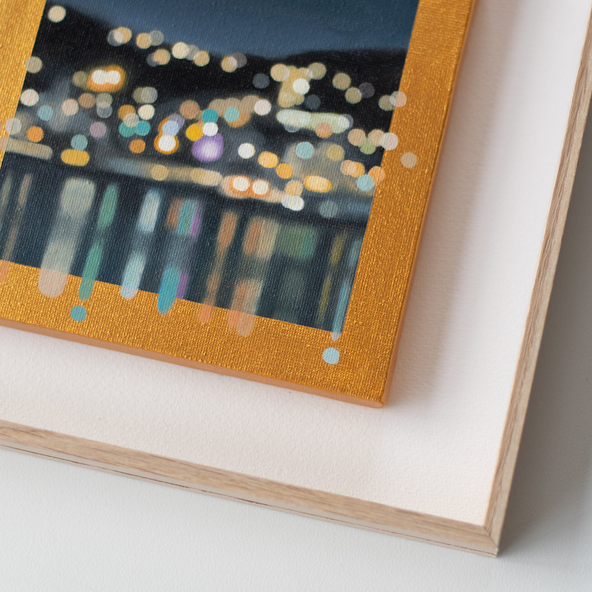 Small original oil painting - Harbour Lights at night