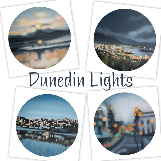 Fine art prints of Dunedin, New Zealand: set of 4 bokeh prints St Clair, Harbour Views, Princes St