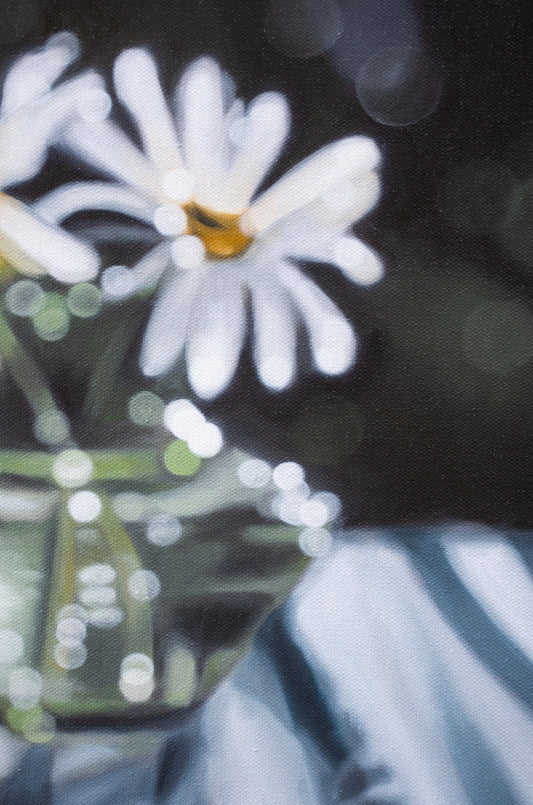 Roadside Daisies - Bokeh floral still life painting on canvas