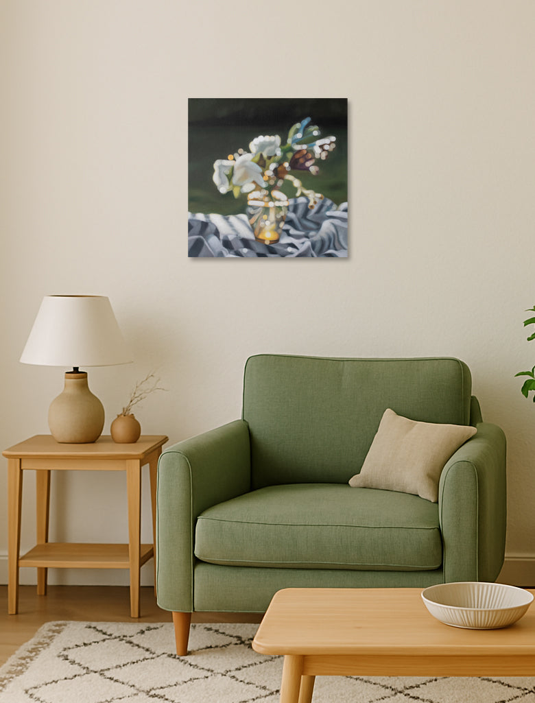 Shine Through - Bokeh floral still life painting on canvas